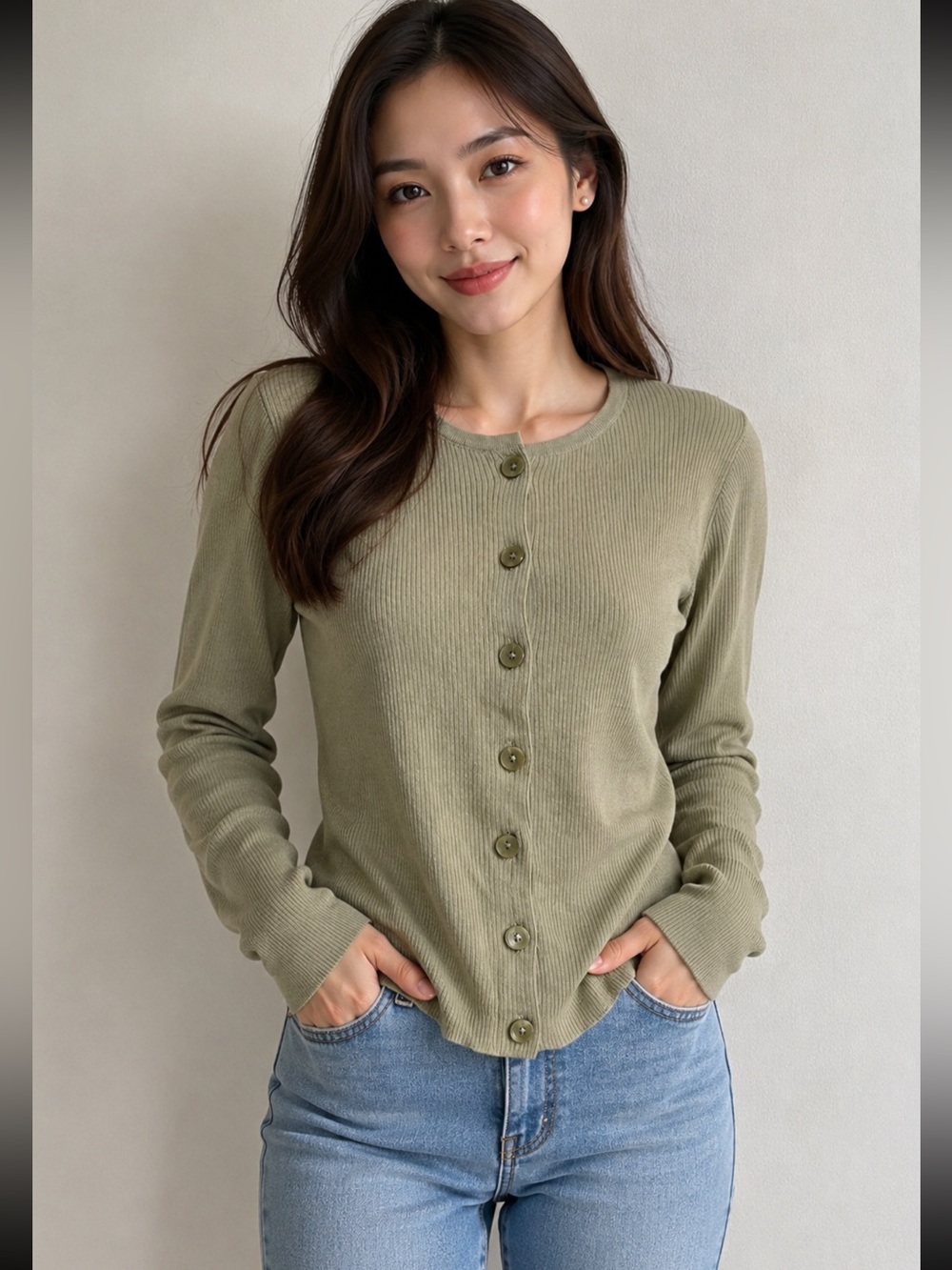 A New Day Olive Green Ribbed Button Up Front  Cardigan NWT
